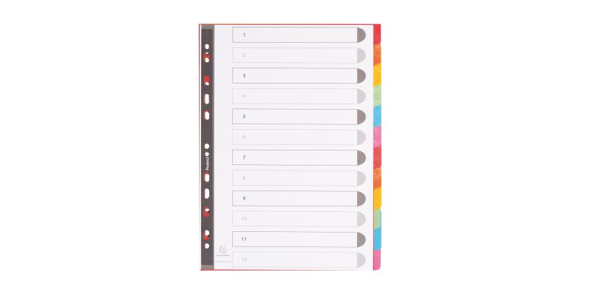 Intercalaire A4 carte lustrée colorée Exacompta 12 onglets neutres multicolores - 1 jeu