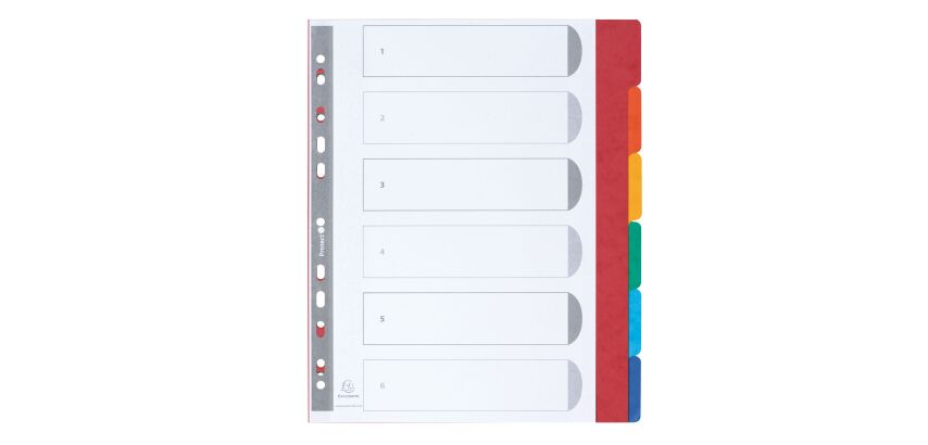 Intercalaire A4+ carte lustrée colorée Exacompta 6 onglets neutres multicolores - 1 jeu