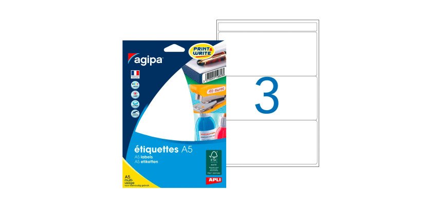 Etiquettes adhésives 64 x 133 mm Agipa 114024 - Pochette de 48
