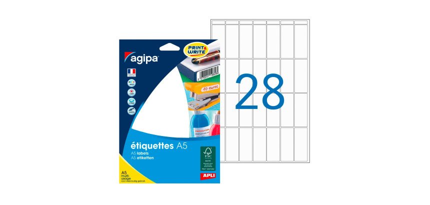 Etiquettes adhésives 18,5 x 48,5 mm Agipa 114036 - Pochette de 448