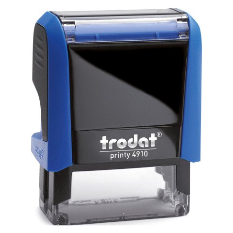 Trodat Printy 4910 sello con texto personalizado 2 líneas monocromo carcasa azul