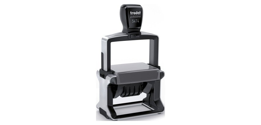 Trodat Metal Line 5470 /5474 sello fechador con texto personalizado bicolor 6 líneas + fecha