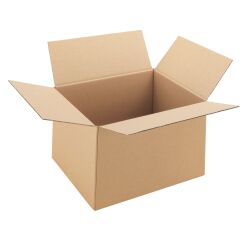 Brown single-wall corrugated cardboard American box, 30 cm long x 25 cm wide x 20 cm high