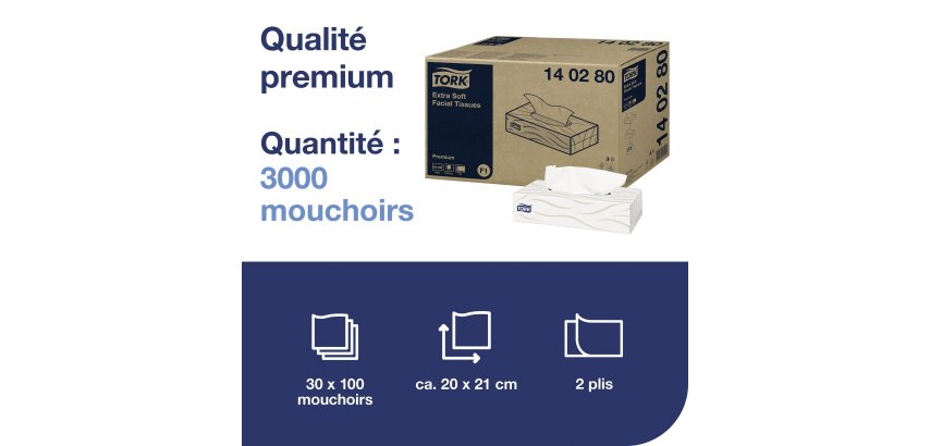 Tork Mouchoirs doux blancs F1, Premium, 2 plis, 100 feuilles