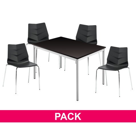 Pack Klass One black - 1 rectangular table + 4 chairs 