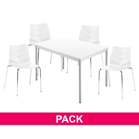 Pack Klass One white - 1 rectangular table + 4 chairs 