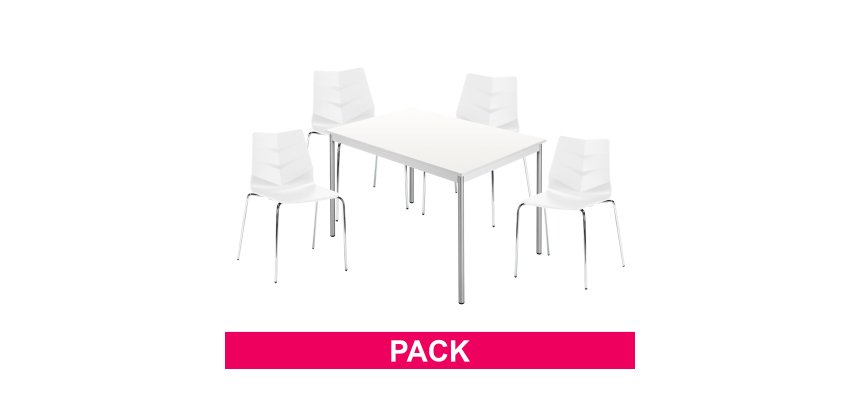 Pack Klass One white - 1 rectangular table + 4 chairs 