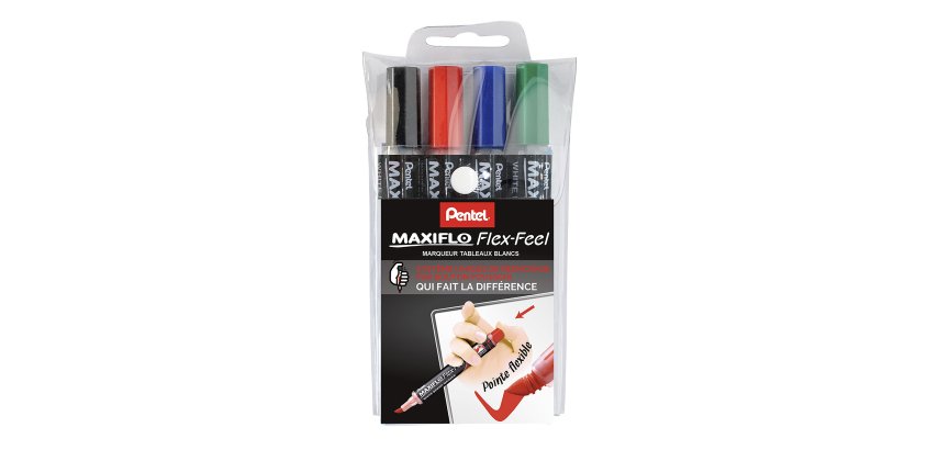 Marqueur effaçable Pentel Maxiflo Flex pointe conique 4,6 mm - Pochette 4