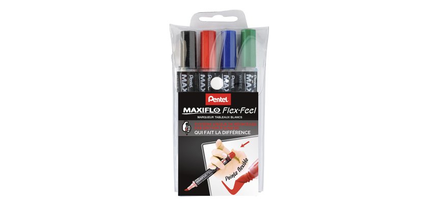 Marqueur effaçable Pentel Maxiflo Flex pointe conique 4,6 mm - Pochette 4