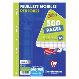 Feuillets mobiles 500 pages format A4 21 x 29,7 cm Métric Clairefontaine - perforées 5 x 5