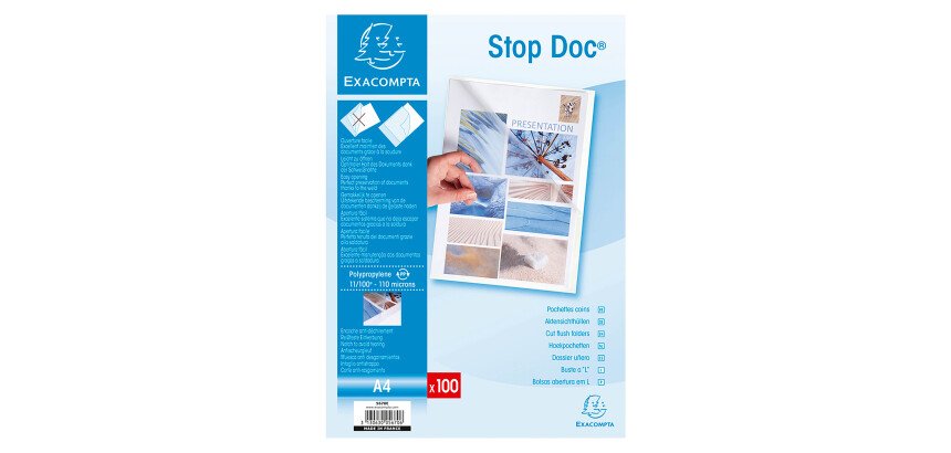 Etui carton de 100 chemises coin Stop doc polypropylène lisse 11/100e - A4