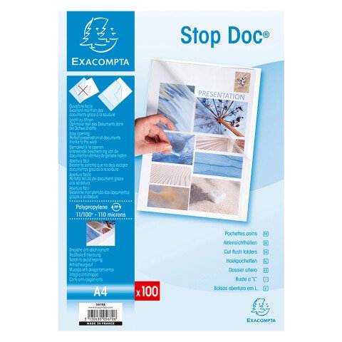 Dosier uñero Exacompta Stop doc de polipropileno liso 11/100 - A4 paquete de 100