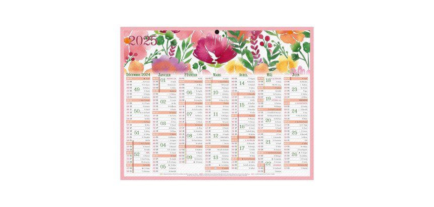 Calendrier semestriel mural 2026 - Fleurs - 21 x 26,5 cm