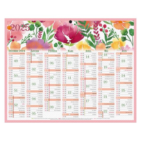 Calendrier semestriel mural 2026 - Fleurs - 21 x 26,5 cm