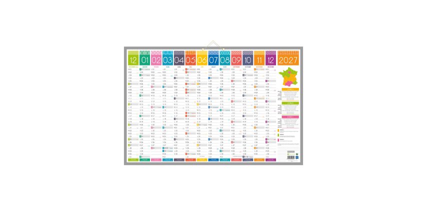 Calendrier mural année 2027 - Tendance - L 65 x H 43 cm