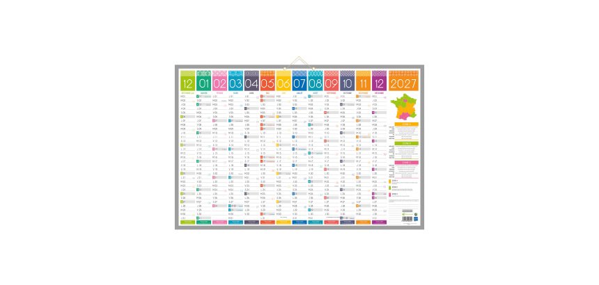 Calendrier semestriel mural 2027 - Tendance - 43 x 65 cm