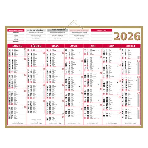 Calendrier semestriel mural 2025 - Or - 40,5 x 55 cm