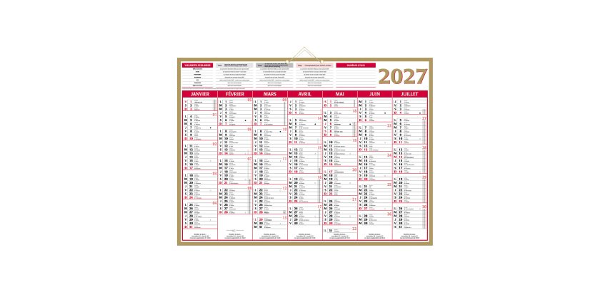Calendrier semestriel mural 2027 - Or - 40,5 x 55 cm