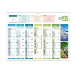 Calendrier semestriel mural 2027 - 4 saisons - 32 x 42 cm