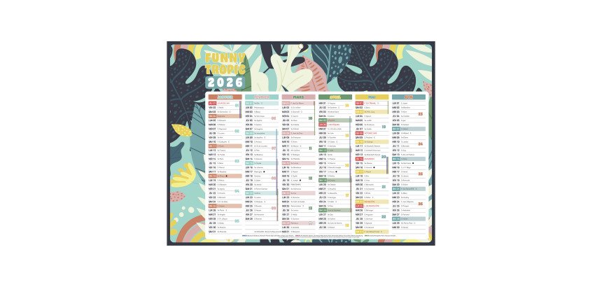 Calendrier semestriel mural 2026 - Exotique - 32 x 42 cm