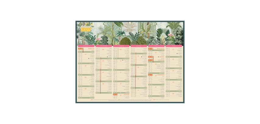 Calendrier semestriel mural 2027 - Exotique - 32 x 42 cm