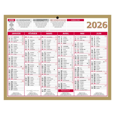 Calendrier semestriel mural 2025 - Or - 21 x 26,5 cm