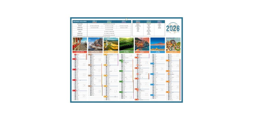 Calendrier semestriel mural 2026 - planète - 32 x 42 cm