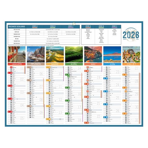 Calendrier semestriel mural 2026 - planète - 32 x 42 cm