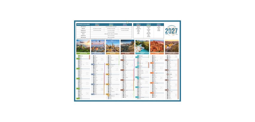 Calendrier semestriel mural 2027 - planète - 32 x 42 cm