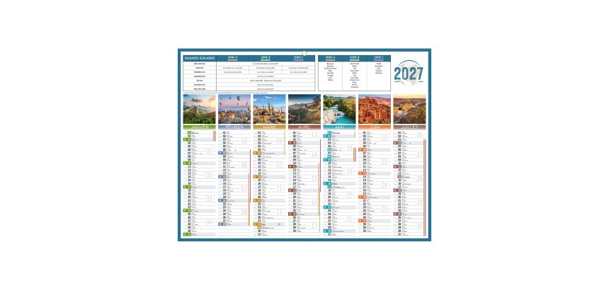 Calendrier semestriel mural 2027 - planète - 32 x 42 cm
