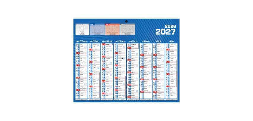 Calendrier semestriel mural 16 mois - septembre 2026 décembre 2027 - 21 x 26,5 cm