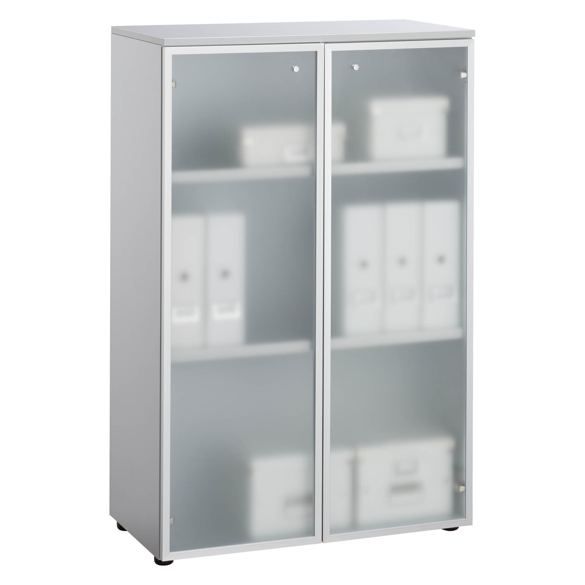 Bibliothèque mi-hauteur vitrée Krystal H 133 cm aluminium