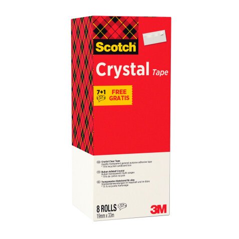 Pack de 7 rubans adhésif Scotch Crystal transparent - Largeur 19 mm x longueur 33 m