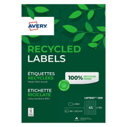 Doos 100 gerecycleerde etiketten 38,1 x 21,2 mm wit Avery LR7651