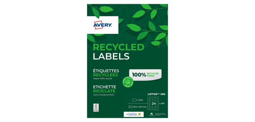 Etiquette adresse multi-usage recyclée 63,5 x 33,9 mm Avery LR 7159-100 blanche - Boîte de 2400