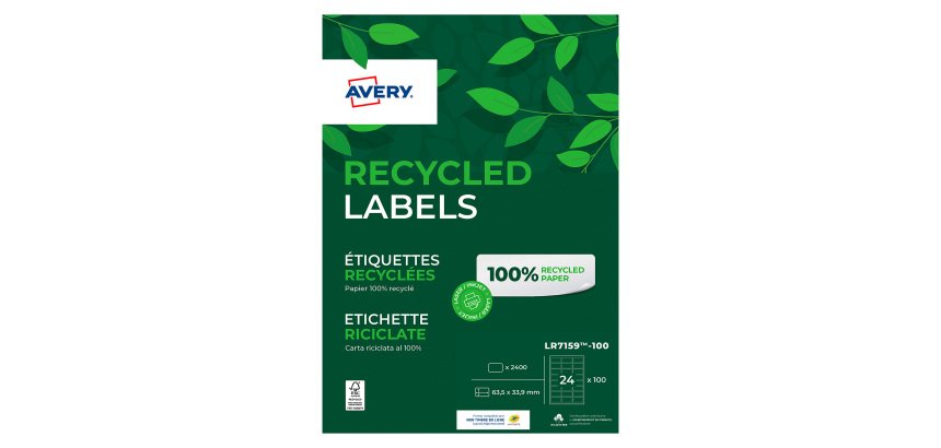 Etiquette adresse laser recyclée 63,5 x 33,9 mm Avery LR 7159-100 blanche - Boîte de 2400