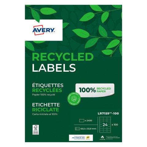 Etiqueta dirección multiusos reciclada 63,5 x 33,9 mm Avery LR 7159-100 blanco - Caja de 2400