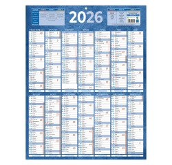 Calendrier annuel mural 2026 - 14 mois recto / blanc verso - 55 x 43 cm