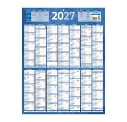 Calendrier annuel mural 2027 - 14 mois recto / blanc verso - 55 x 43 cm