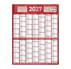Calendrier annuel mural 2027 - 14 mois recto / blanc verso - 55 x 43 cm
