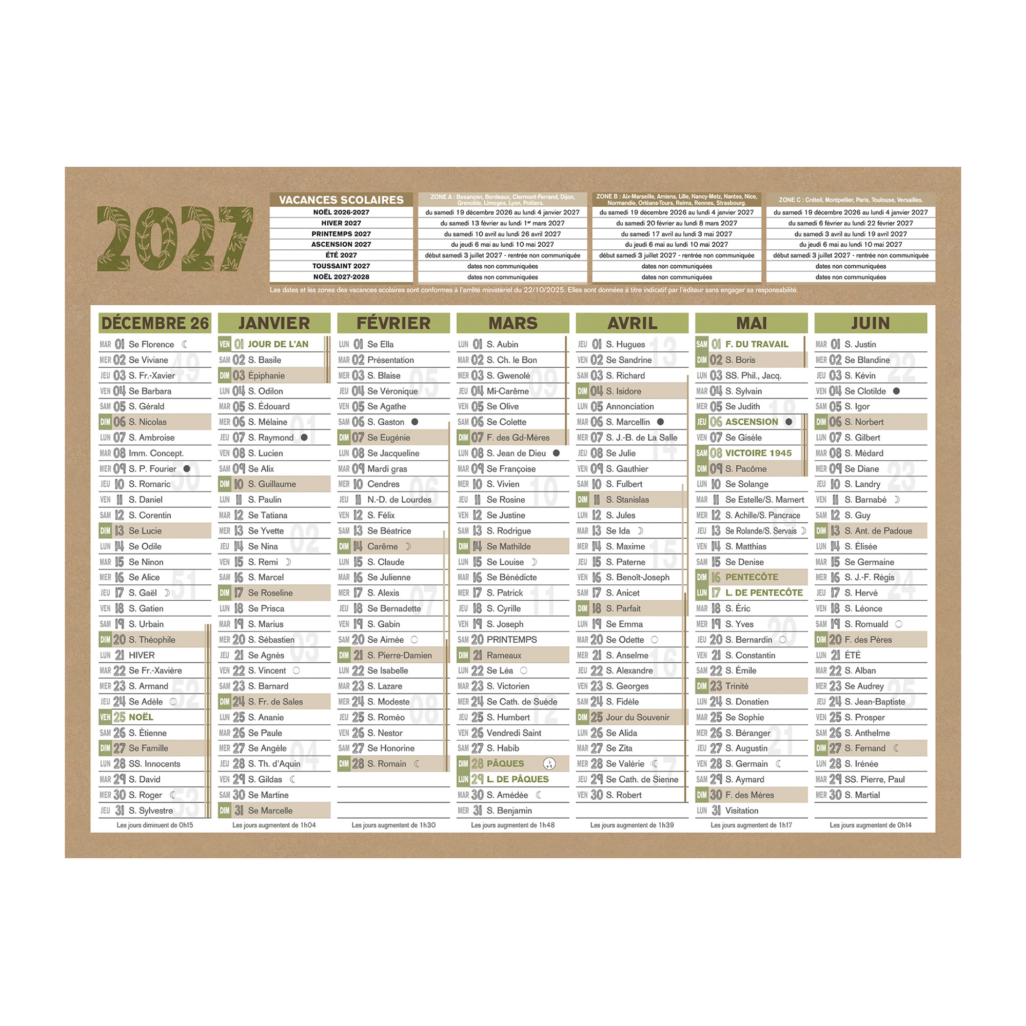 Calendrier Mural 2026 – 12 Mois 27x21 Cm – Illustrations Animaux – Fabriqué En France, Certification PEFC - 7