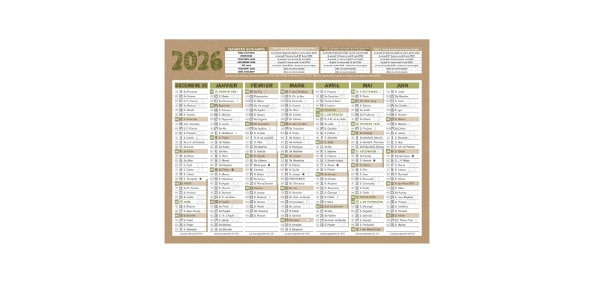 Calendrier semestriel mural 2026 - Natura - 13,5 x 17,5 cm