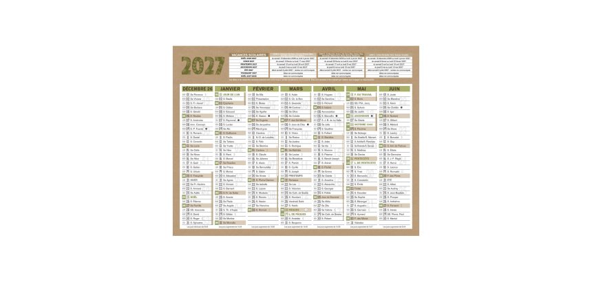 Calendrier semestriel mural 2027 - Natura - 13,5 x 17,5 cm