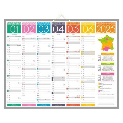 Calendrier semestriel mural 2025 - Tendance - 43 x 55 cm