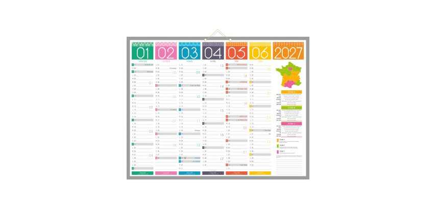 Calendrier semestriel mural 2027 - Tendance - 43 x 55 cm