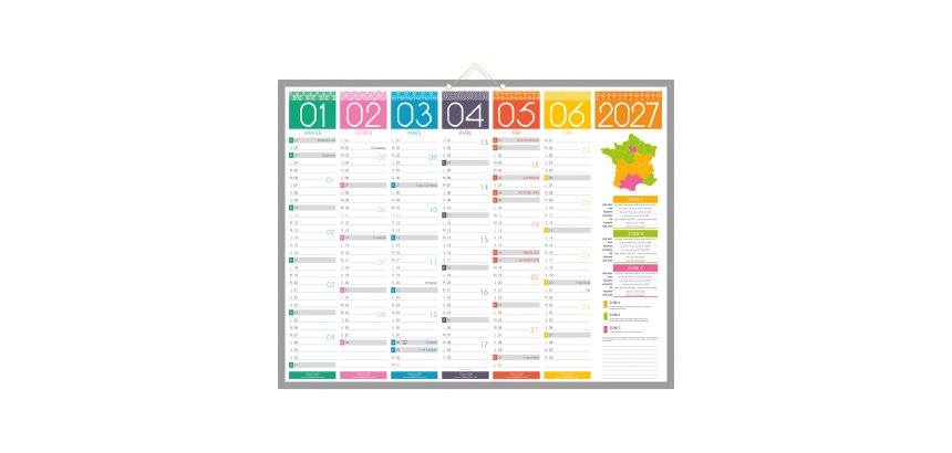 Calendrier semestriel mural 2027 - Tendance - 43 x 55 cm