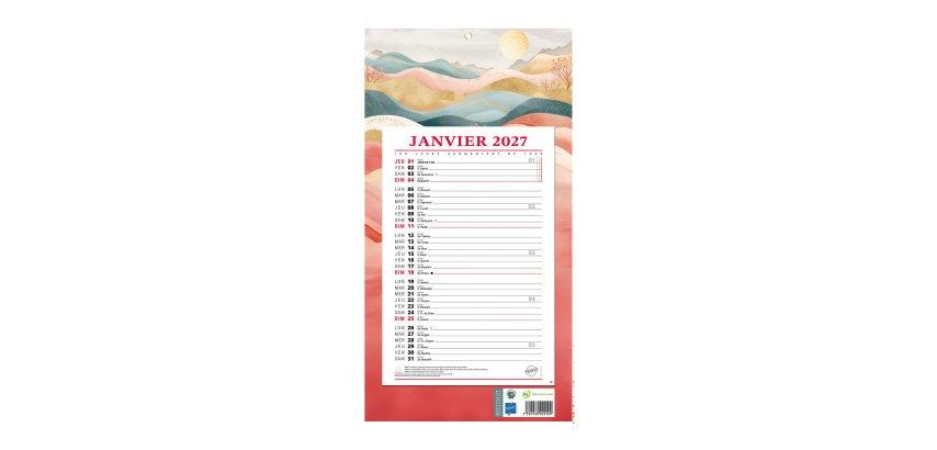 Bloc mensuel à feuillets Millésimé 2027 - Ambiance - 19 x 36 cm