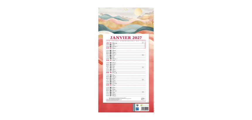 Bloc mensuel à feuillets Millésimé 2027 - ambiance - 19 x 36 cm