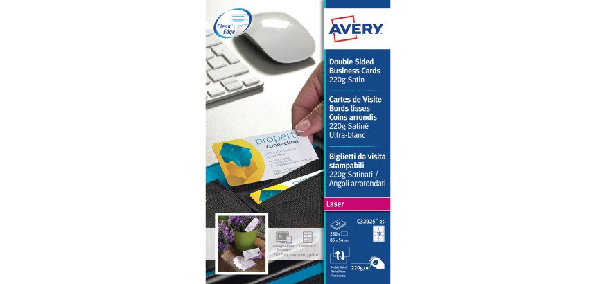 Carte de visite laser Avery Quick and Clean C32025 85 x 54 mm 220 gr blanche - Pochette de 250