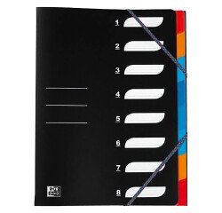 Carpeta clasificadora de plástico Oxford con solapas 8 divisiones negro